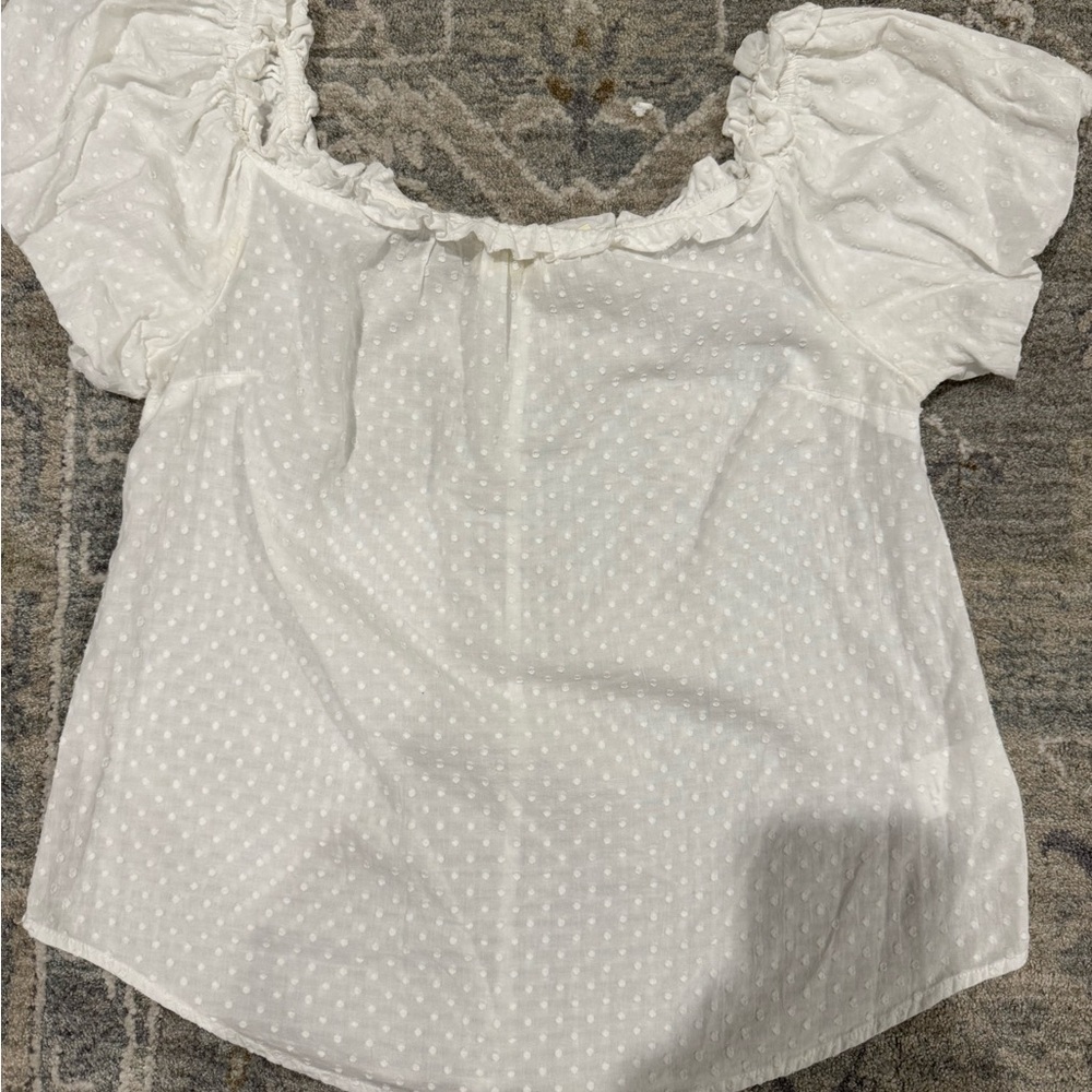 Maeve White Textured Blouse with Ruffled Sleeves